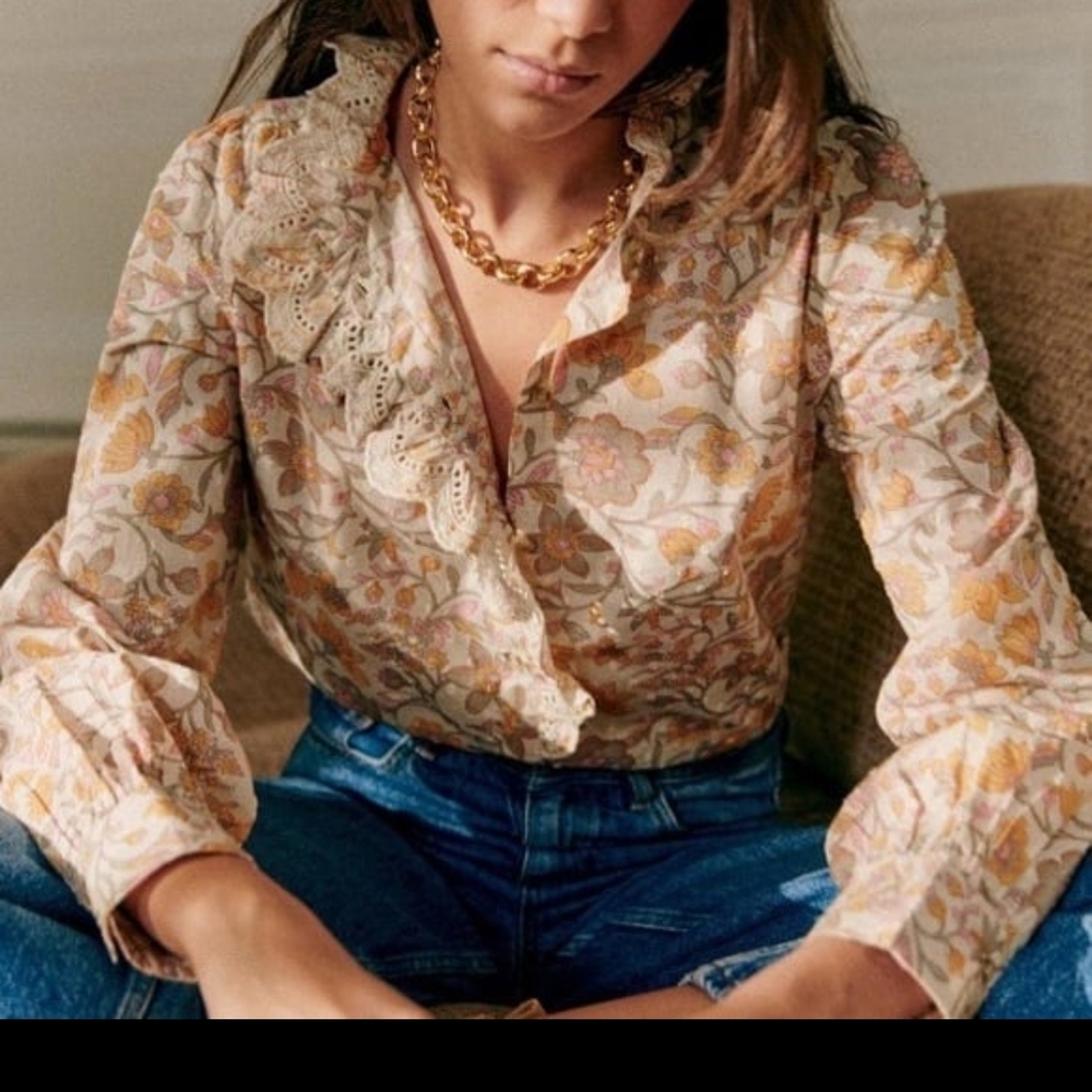 Sezane Floral Ruffle Blouse
